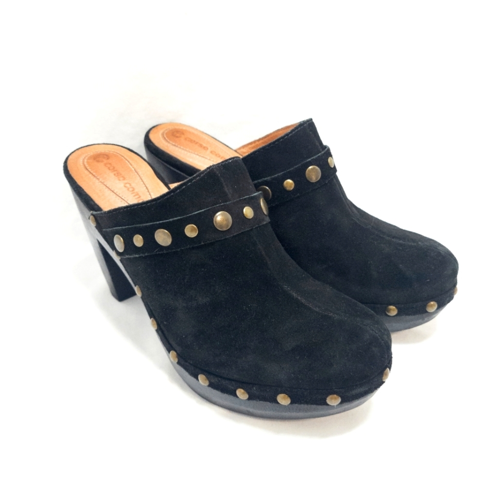 Corso Como Black Suede Leather Platform Clogs